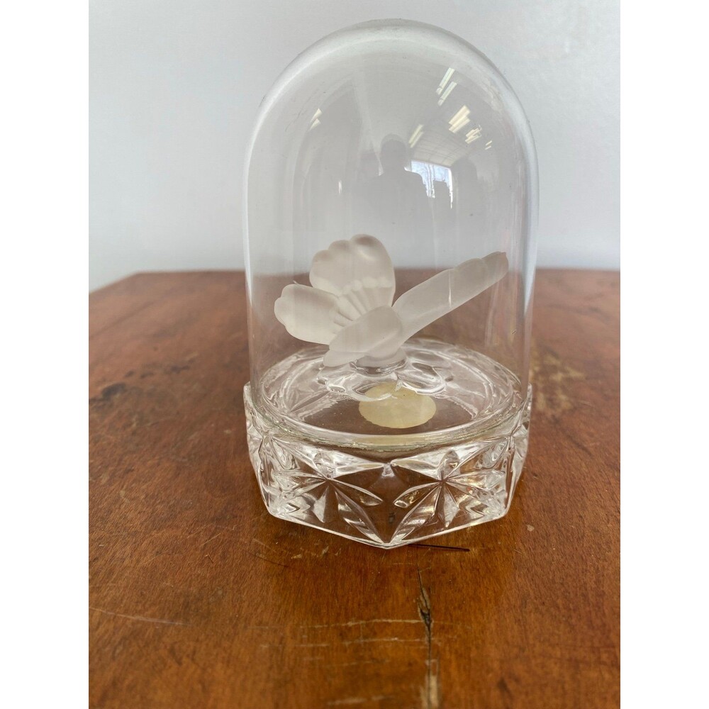 Vintage Hofbauer Byrdes Frosted Butterfly Under Crystal Dome Figurine